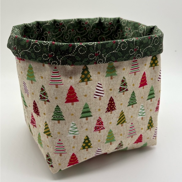 Handmade Christmas Fabric Basket Christmas Trees Fabric Basket - Picture 1 of 3